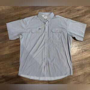 Poncho Outdoors Grey Pin Stripe Short Sleeve Regular Fit Button Down Sz XL EUC